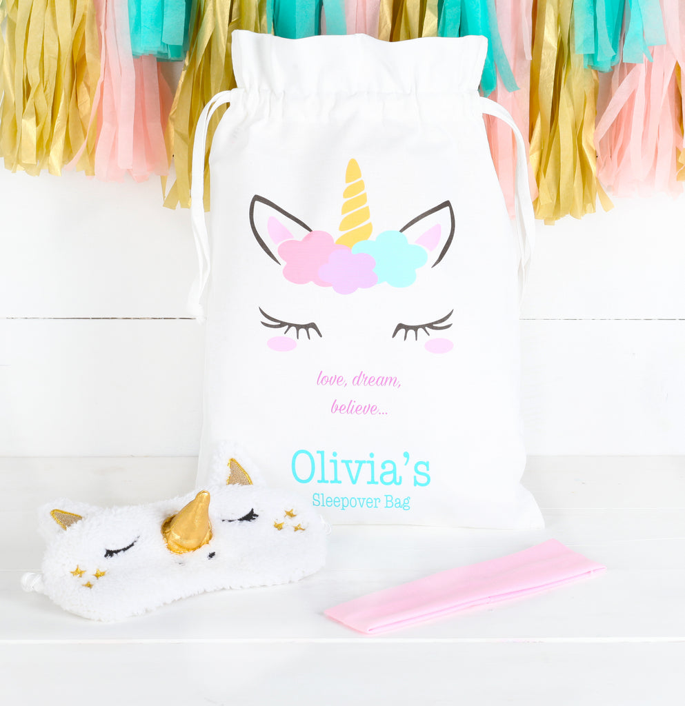 Personalised Unicorn Sleepover Bag And Accessories